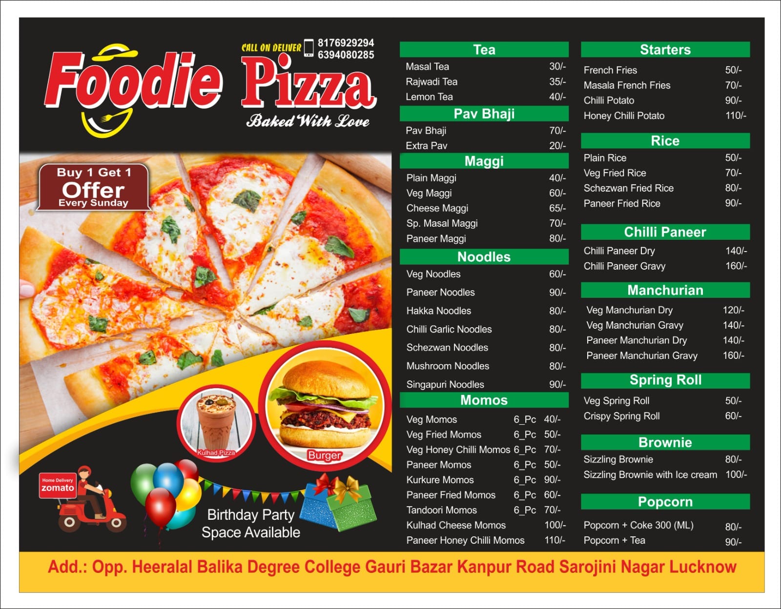 Foodie Pizza Menu